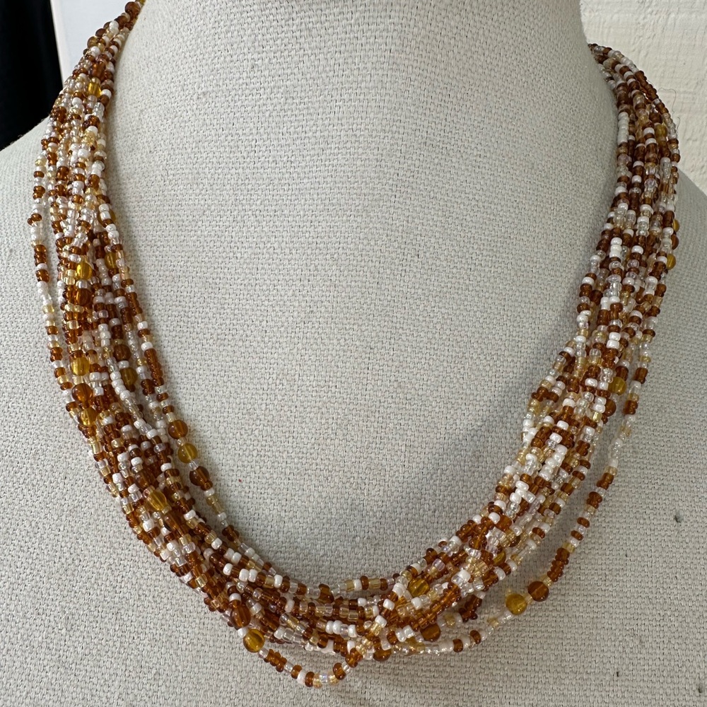 Neutral tone torsade style seed bead necklace